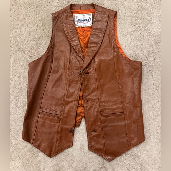 Vintage Casablanca Brown Leather Vest - Picture 1 of 13